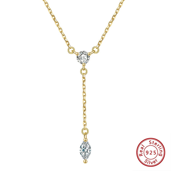Wholesale Women's 925 Sterling Silver Yshaped Necklace With Geometric Zircon Pendant And Electroplating