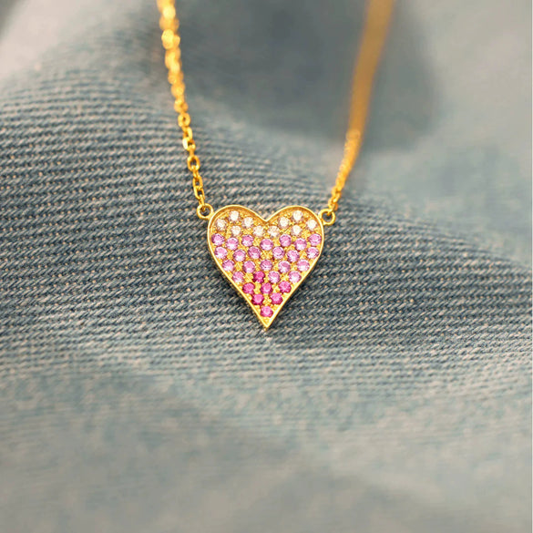 Wholesale Women's Sterling Silver 925 Zircon Gradient Color Love Clavicle Chain Ochain With Geometric Style And Electroplating Treatment