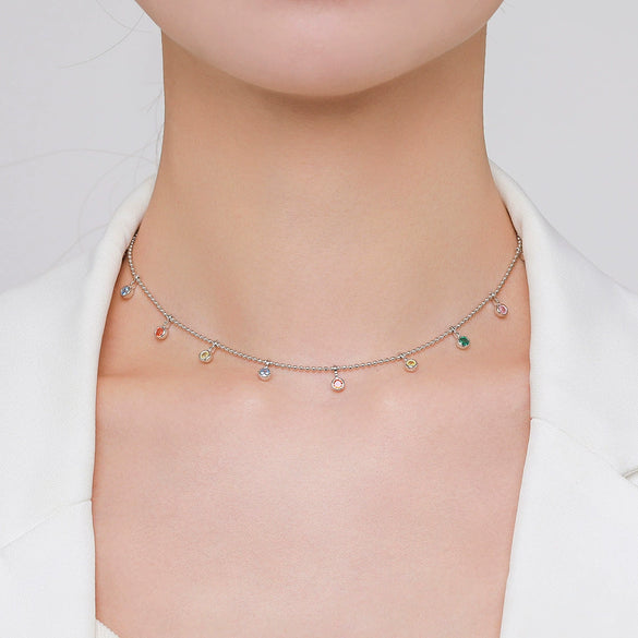Wholesale Women's 925 Sterling Silver Zircon Inlay Geometric Clavicle Ochain Necklace