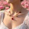 Wholesale Women's Strawberry And Heart Shape Alloy Electroplated Pendant Necklace In Cute Country Style