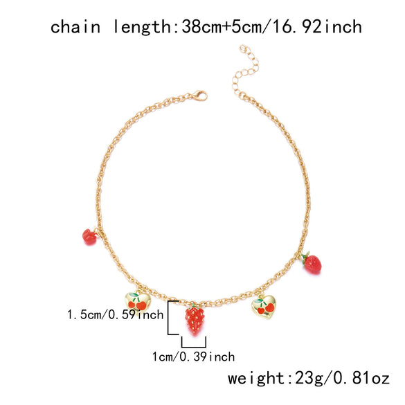 Wholesale Women's Strawberry And Heart Shape Alloy Electroplated Pendant Necklace In Cute Country Style