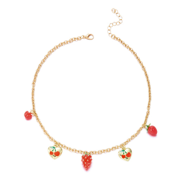 Wholesale Women's Strawberry And Heart Shape Alloy Electroplated Pendant Necklace In Cute Country Style