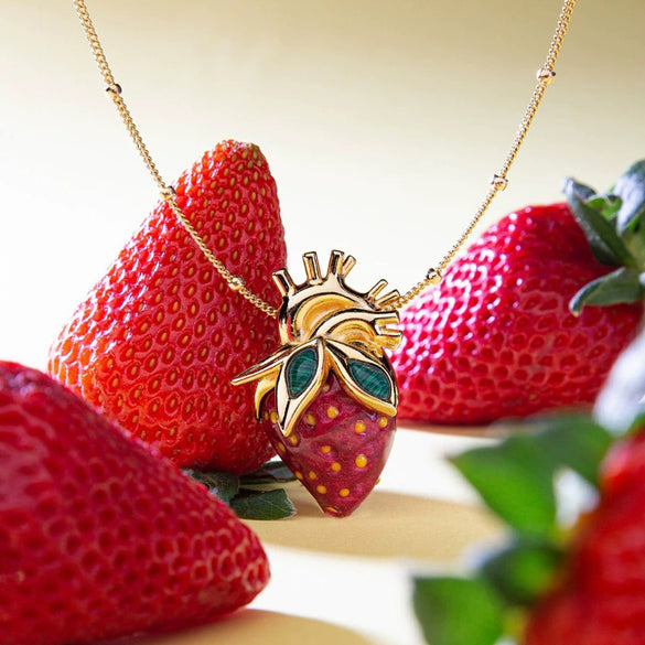 Wholesale Women's Strawberry Shape Stainless Steel Electroplated Stacking Style Pendant Necklace