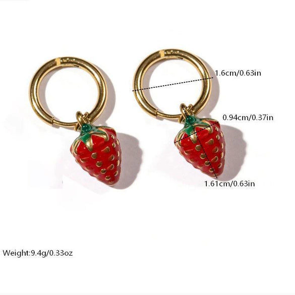 Wholesale Women's Strawberry Stainless Steel Vacuum Plated Earrings With Cute Style