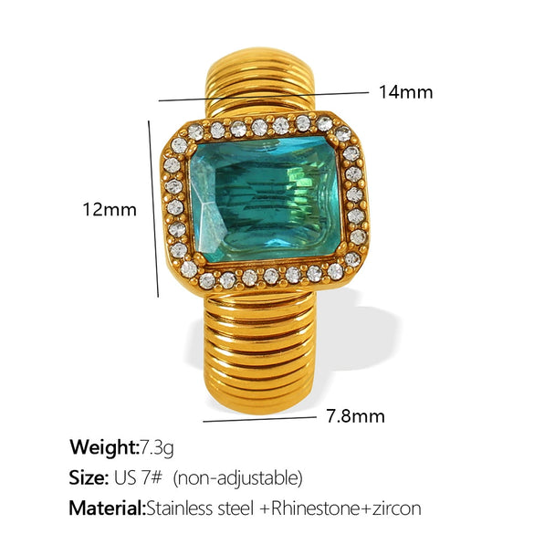 Wholesale Women's Street Style Geometric Zircon 316L Stainless Steel 18K Gold Plated Nonfading Ring Jewelry