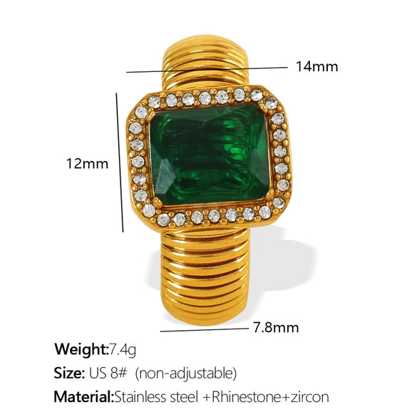 Wholesale Women's Street Style Geometric Zircon 316L Stainless Steel 18K Gold Plated Nonfading Ring Jewelry