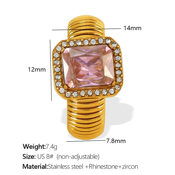Wholesale Women's Street Style Geometric Zircon 316L Stainless Steel 18K Gold Plated Nonfading Ring Jewelry