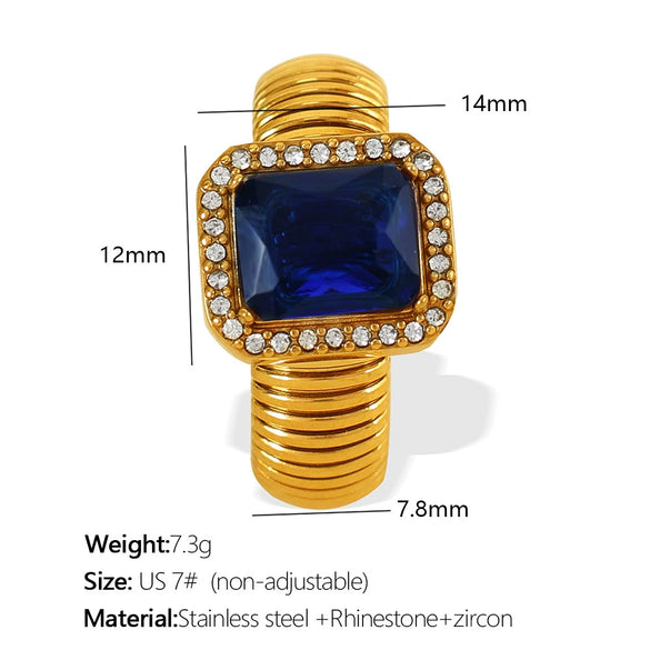 Wholesale Women's Street Style Geometric Zircon 316L Stainless Steel 18K Gold Plated Nonfading Ring Jewelry