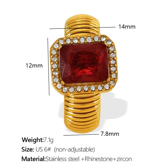 Wholesale Women's Street Style Geometric Zircon 316L Stainless Steel 18K Gold Plated Nonfading Ring Jewelry