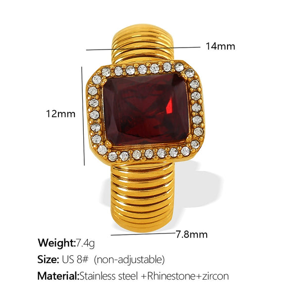 Wholesale Women's Street Style Geometric Zircon 316L Stainless Steel 18K Gold Plated Nonfading Ring Jewelry