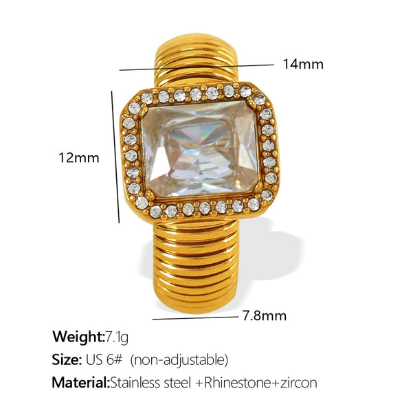 Wholesale Women's Street Style Geometric Zircon 316L Stainless Steel 18K Gold Plated Nonfading Ring Jewelry
