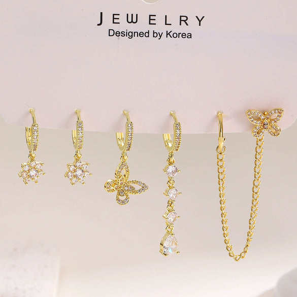 Wholesale Women's Street Style Minimalist Electroplated Environmentally Friendly Copper Earrings With Microinlaid Zircon Flowers Butterfly Animal Zodiac Drop Shape Designs