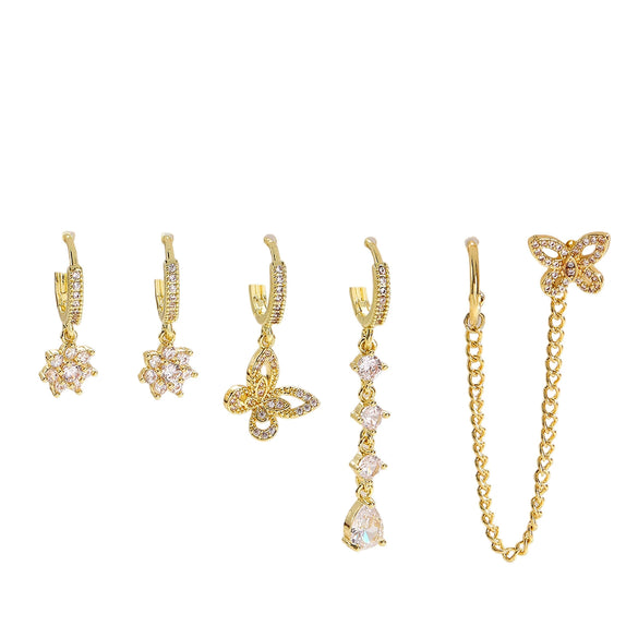 Wholesale Women's Street Style Minimalist Electroplated Environmentally Friendly Copper Earrings With Microinlaid Zircon Flowers Butterfly Animal Zodiac Drop Shape Designs