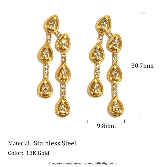 Wholesale Women's Stylish Minimalist Personality Stainless Steel Electroplated 18K Gold Drop Shape Zircon Earrings