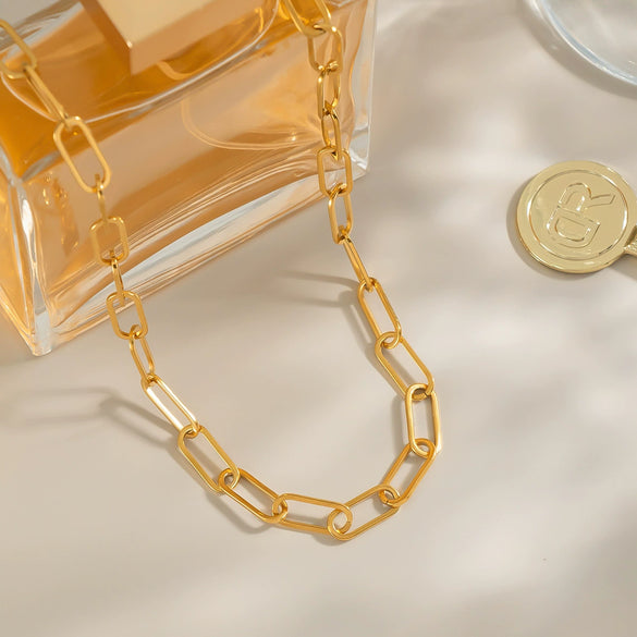 Wholesale Women's Stylish Normcore Matching Niche Necklace With Geometric Paper Clip Chain Stainless Steel And Titanium Steel Electroplated Waterproof And Non Fading