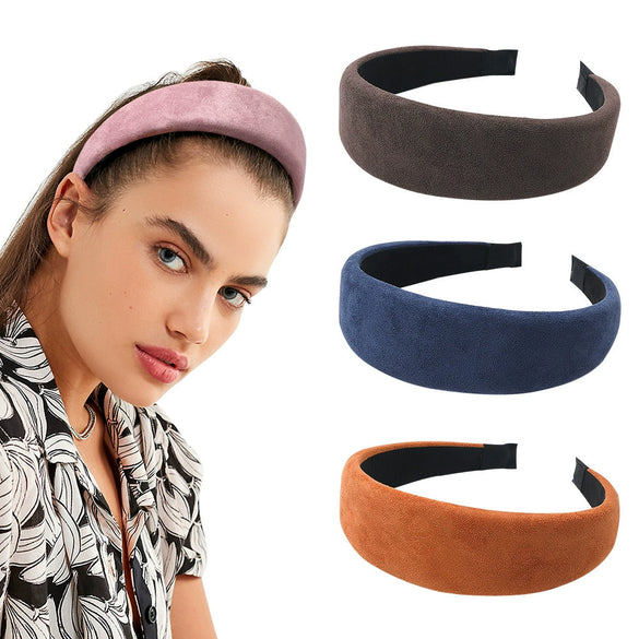 Wholesale Women's Suede Widebrimmed Handwoven Plaid Geometric Headband