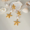 Wholesale Women's Summer Starfish Pearl Earrings Stainless Steel Pvd Furnace Vacuum Real Gold Plated