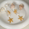 Wholesale Women's Summer Starfish Pearl Earrings Stainless Steel Pvd Furnace Vacuum Real Gold Plated