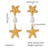 Wholesale Women's Summer Starfish Pearl Earrings Stainless Steel Pvd Furnace Vacuum Real Gold Plated