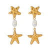 Wholesale Women's Summer Starfish Pearl Earrings Stainless Steel Pvd Furnace Vacuum Real Gold Plated
