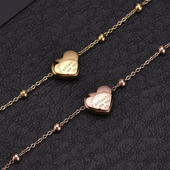 Wholesale Women's Summer Titanium Steel Anklet With Simple Bead Chain Love Heart And Star Design
