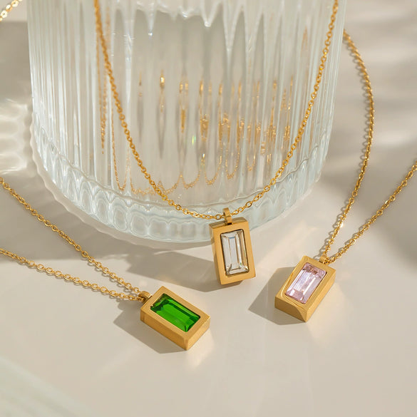 Wholesale Women's Summer Waterproof Necklace Accessories Jewelry Inlaid Zircon With Geometric Shape Stainless Steel Electroplating