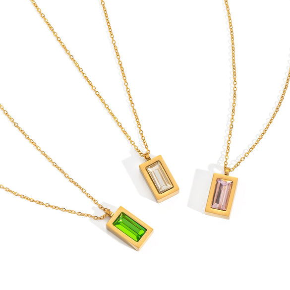 Wholesale Women's Summer Waterproof Necklace Accessories Jewelry Inlaid Zircon With Geometric Shape Stainless Steel Electroplating