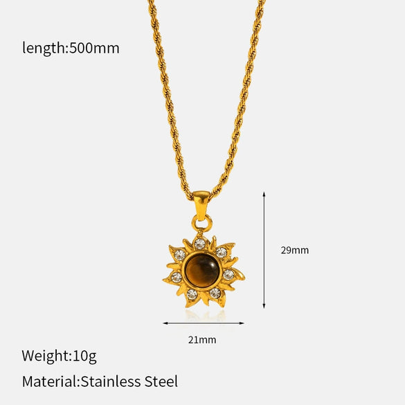 Wholesale Women's Sunflower Shaped Stainless Steel Real Gold Plated Necklace Vintage Niche Design Jewelry