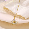 Wholesale Women's Sunflower Zircon Pendant Necklace In Pastoral Style With Diamond Design Made Of Titanium Steel And Brass
