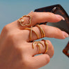 Wholesale Women's Super Flash Geometric Stainless Steel Ring With Star And Moon Design Electroplated Hand Jewelry