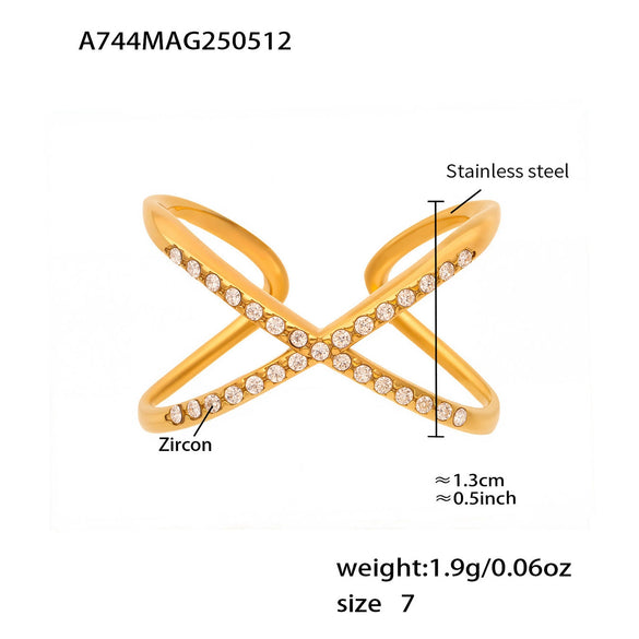 Wholesale Women's Super Flash Geometric Stainless Steel Ring With Star And Moon Design Electroplated Hand Jewelry