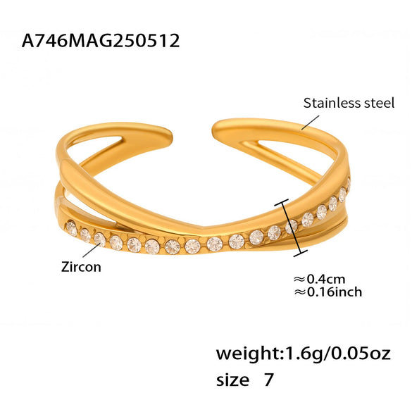 Wholesale Women's Super Flash Geometric Stainless Steel Ring With Star And Moon Design Electroplated Hand Jewelry