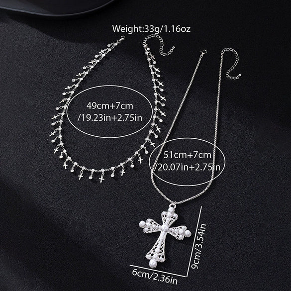 Wholesale Women's Sweet And Cool Flower Pattern Zinc Alloy Electroplated Cross Pendant Necklaces