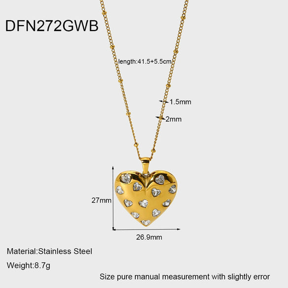 Wholesale Women's Sweet And Cool Geometric Heart Pendant Stainless Steel 18K Goldplated Necklace Earrings Jewelry Set