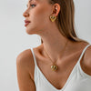 Wholesale Women's Sweet And Cool Geometric Heart Pendant Stainless Steel 18K Goldplated Necklace Earrings Jewelry Set