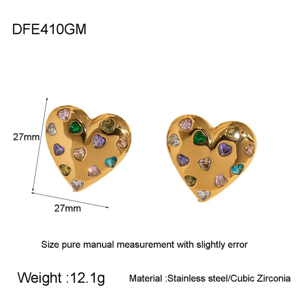 Wholesale Women's Sweet And Cool Geometric Heart Pendant Stainless Steel 18K Goldplated Necklace Earrings Jewelry Set