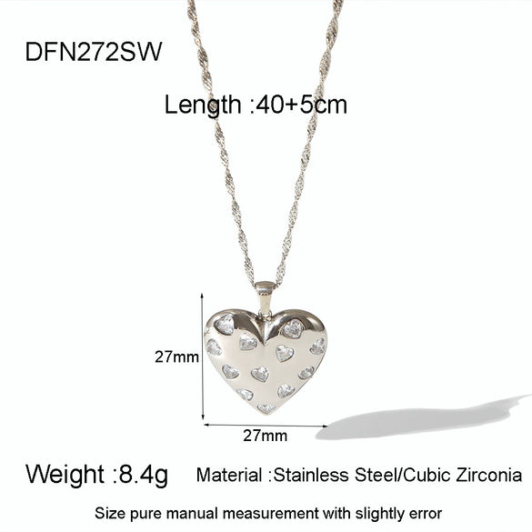 Wholesale Women's Sweet And Cool Geometric Heart Pendant Stainless Steel 18K Goldplated Necklace Earrings Jewelry Set