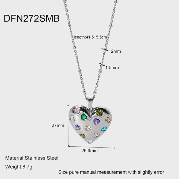 Wholesale Women's Sweet And Cool Geometric Heart Pendant Stainless Steel 18K Goldplated Necklace Earrings Jewelry Set
