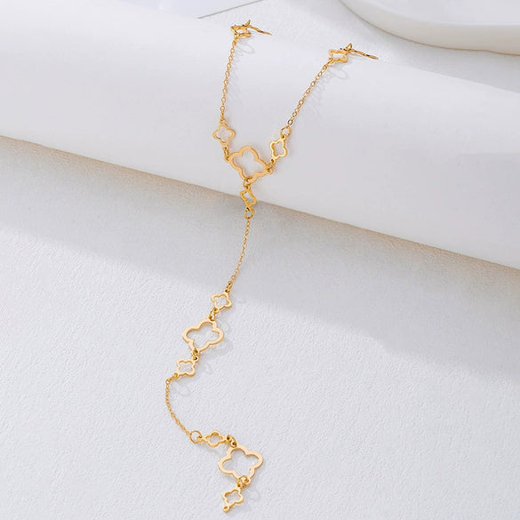 Wholesale Women's Sweet And Cool Style Alloy Electroplated Four Leaf Clover Double Layer Necklace And Earring Set