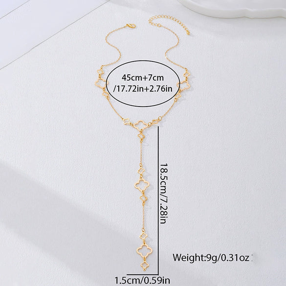 Wholesale Women's Sweet And Cool Style Alloy Electroplated Four Leaf Clover Double Layer Necklace And Earring Set
