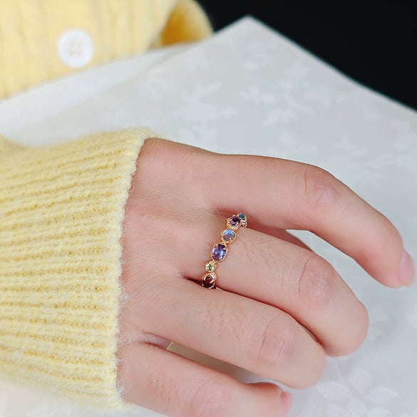 Wholesale Women's Sweet And Cool Style Multicolored Natural Crystal S925 Silver Ring With Polished Electroplating