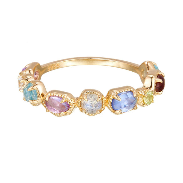 Wholesale Women's Sweet And Cool Style Multicolored Natural Crystal S925 Silver Ring With Polished Electroplating