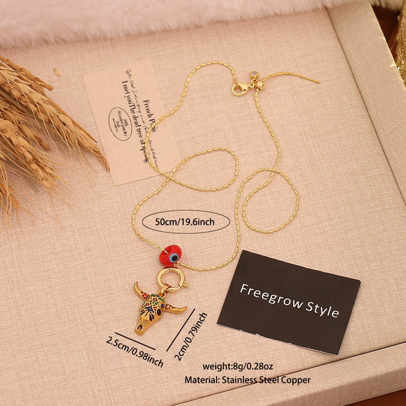 Wholesale Women's Sweet And Cool Style Real Gold Plated Bull Head Pendant Necklace