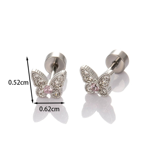 Wholesale Women's Sweet Animal Style Butterfly Inlaid Zircon Copper Titanium Steel Perforated Earrings