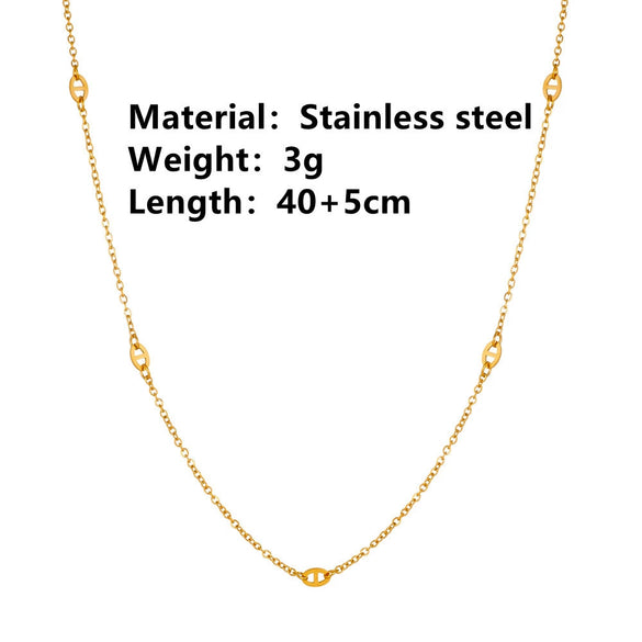 Wholesale Women's Sweet Animals Style Titanium Steel Geometric Pig Nose Necklace With Electroplating Treatment And Box Chain
