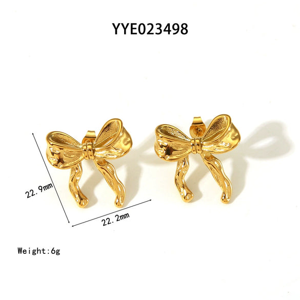 Wholesale Women's Sweet Bow Design Earrings Jewelry In Stainless Steel With Vacuum Real Gold Electroplating In Pvd Furnace