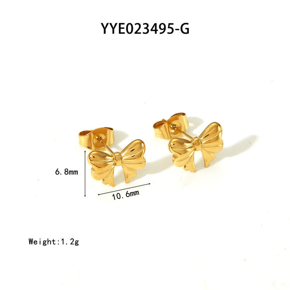 Wholesale Women's Sweet Bow Design Earrings Jewelry In Stainless Steel With Vacuum Real Gold Electroplating In Pvd Furnace