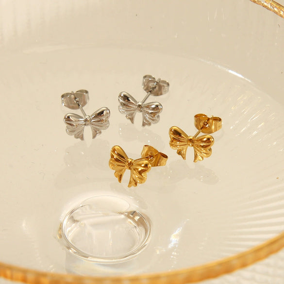 Wholesale Women's Sweet Bow Design Earrings Jewelry In Stainless Steel With Vacuum Real Gold Electroplating In Pvd Furnace