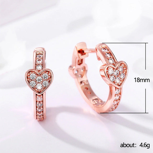 Wholesale Women's Sweet Cool Style Heart Shaped Copper Earrings Inlaid With Zircon