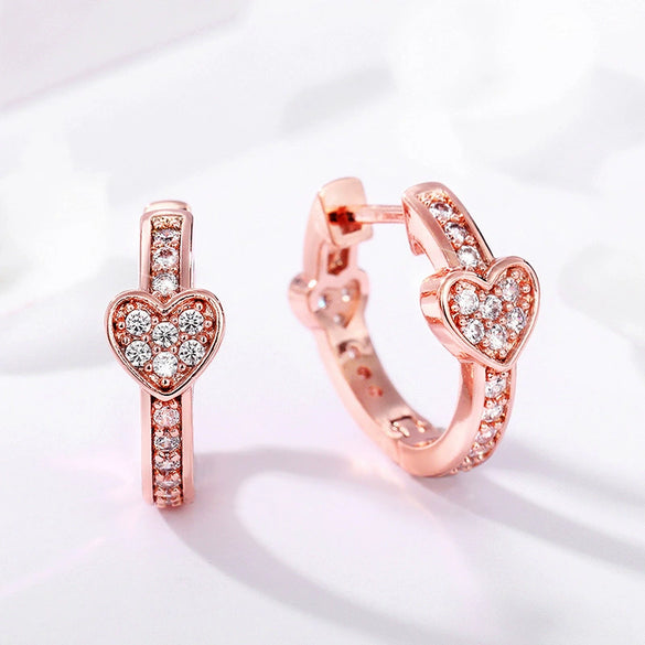 Wholesale Women's Sweet Cool Style Heart Shaped Copper Earrings Inlaid With Zircon